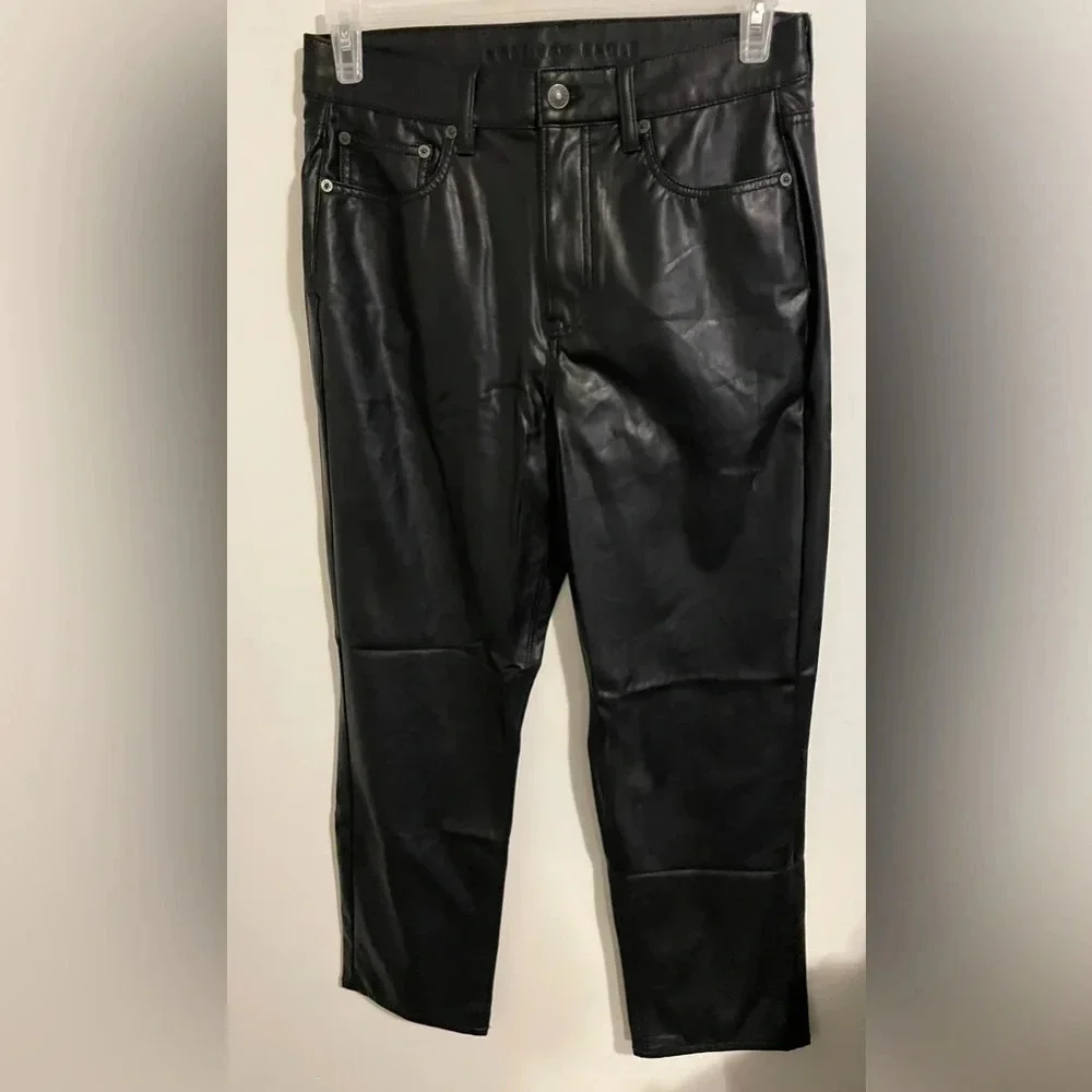 Sz US 10 short AE stretch vegan leather super high waisted straight pant black - Picture 8 of 10